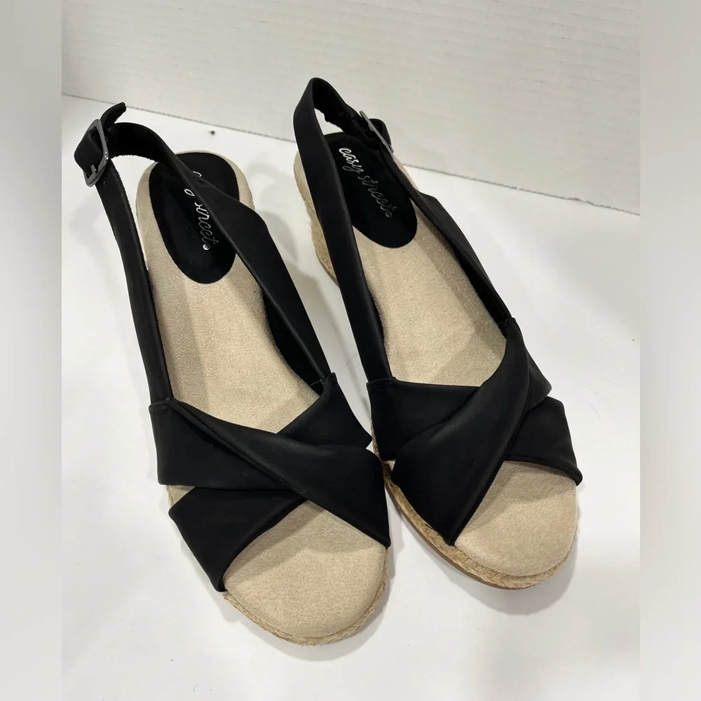 Easy Street Womens Maureen Wedge Sandals. Size‎ 9.5 Color: Black